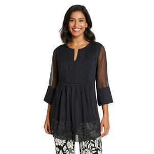 Gretchen Scott XS Dazzle Me Black Sheer Lined Tunic Blouse NWT Southern